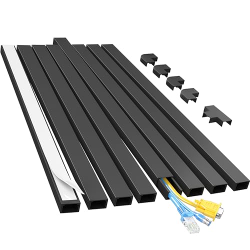 Yecaye Cord Hider, 113in Medium Cord Covers for Wires on Wall, Cord Organizer for 2-3 Wires, Easy Install Cable Management Kit, TV Cable Hider for Home Office, W0.95in H0.55in, Black - color: Black, size: Medium