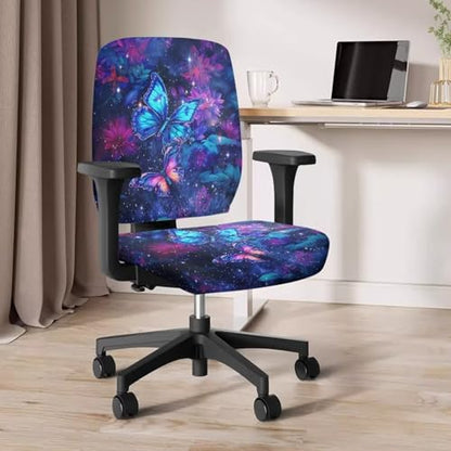 Galaxy Butterfly Computer Chair Covers Stretchable Office Chair Cover Dorm Computer Rotating Chair Slipcover 2 Piece Washable Seat and Back Cover Desk Chair Seat Cushion Protectors Purple - color: Galaxy Butterfly Purple