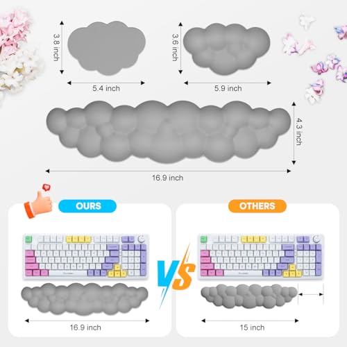 JIKIOU Upgrade Leather Cloud Keyboard Wrist Rest, Cloud Wrist Rest with Non-Slip PU Base, Comfortable Memory Foam Wrist Rest for Computer Laptop Mac Gaming Office and Pain Relief Christmas Wish Gift - color: 08soft Gray