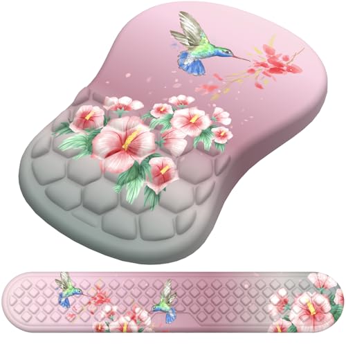 Mouse Pad with Wrist Rest & Keyboard Wrist Rest, Memory Foam - color: Bird Pink