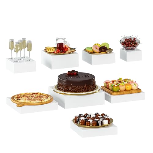 8 Pcs White Acrylic Boxes for Display as Buffet Risers and Stands, Food Risers for Party, Table, Stands, including 12", 11", 10.5", 9.5", 8.5", 7.5", 6.8", 5" (Extra Large, 8Pcs, White) - size: Extra Large, 8Pcs, White