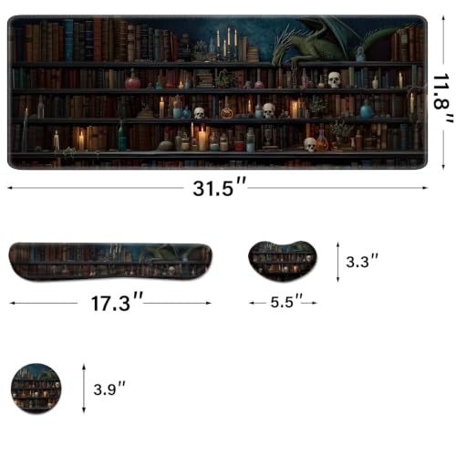 Desk Pad and Keyboard Wrist Rest, Large Mouse Pad + Keyboard Pad+Mouse Wrist Support, Non-Slip Desk Mat Protector for Office, Home 31.5×11.8 Inches Gothic Skeleton - color: Gothic Skeleton