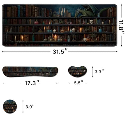 Desk Pad and Keyboard Wrist Rest, Large Mouse Pad + Keyboard Pad+Mouse Wrist Support, Non-Slip Desk Mat Protector for Office, Home 31.5×11.8 Inches Gothic Skeleton - color: Gothic Skeleton