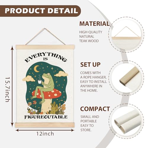 LZYRF Everything is Figureoutable Inspirational Wall Decor, Rustic Cottagecore Frog Positive Affirmations Canvas Prints Wall Decor for Office Classroom Home, 12x16 Inch - color: Everything is Figureoutable - Frog, size: 16"L x 12"W