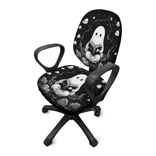 Cute Ghost Office Chair Covers 2 Piece Stretchable Computer Chair Seat Cover Dorm Computer Rotating Chair Slipcover Washable Seat and Back Cover Chair Padded Cover Black - color: Cute Ghost