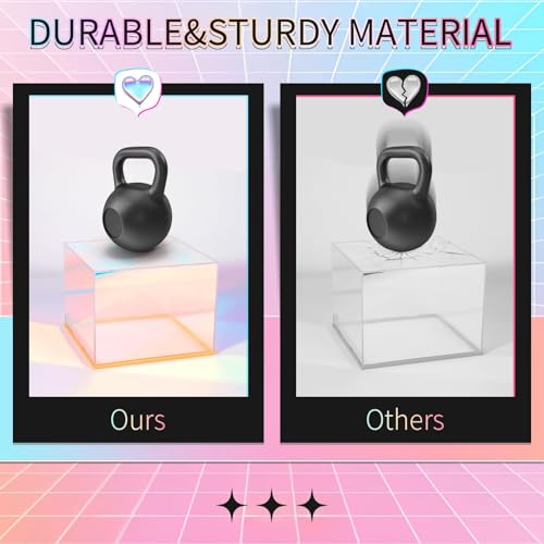 3Pcs Iridescent Acrylic Display Riser with LED light Plug and Play | Lighted Stackable Acrylic Cube Boxes Stand with Hollow Bottom for Figures Jewelry Perfume Purse Liquor Food Buffet Riser - color: Iridescent-LED light-3pcs