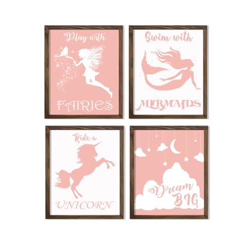 Play With Fairies Ride A Unicorn Swim With Mermaids Dream Big Quotes for Girl's Bedroom Empowerment, Nursery Wonder, Playroom Adventure, Birthday Party Pink Room Accent, Young Dreamer Surprises, Birthday Magic Gifts - 8x10 Unframed Glossy Print Set - styl