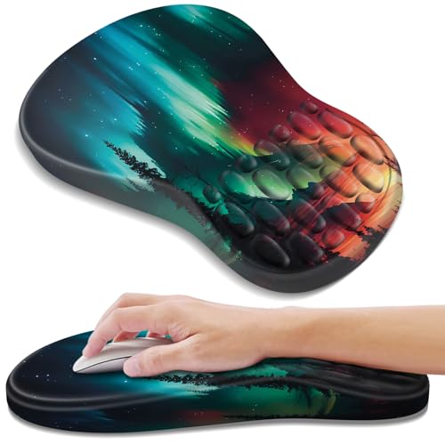 YIWEI Ergonomic Mouse Pad with Wrist Rest - Comfortable Office Mousepad with Memory Foam Wrist Support for Carpal Tunnel Relief, Mouse Pads with Non-Slip Base for Gaming and Home (Aurora-1) - color: Aurora-1