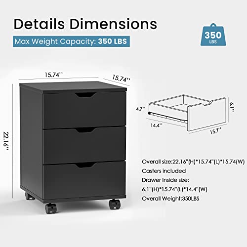 Farini Mobile File Cabinet for Home Office, 3 Drawer Chest Wood, Drawers Unit for Under Desk, Storage Drawers Cabinet Black - color: Black