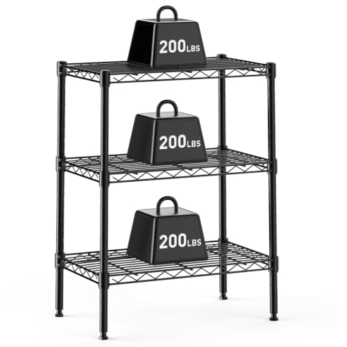 DUMOS 3-Tier Metal Wire Storage Shelves, Adjustable Standing Storage Rack Shelf, Heavy Duty Steel Shelving Unit Organizers for Kitchen Bathroom Pantry Garage, 23.3" Wx13.4 Dx30.2 H, Black - size: 3 Tiers-30.2"H without wheels