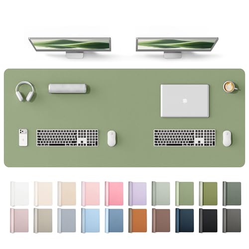 YSAGi Leather Desk Protector, Office Mat, Large Mouse Mat, Non-Slip PU Leather Blotter, Laptop Desk Mat, Waterproof Writing Pad for Office and Home(Bamboo Green, 63" x 24") - color: Bamboo Green, size: 63" x 24"