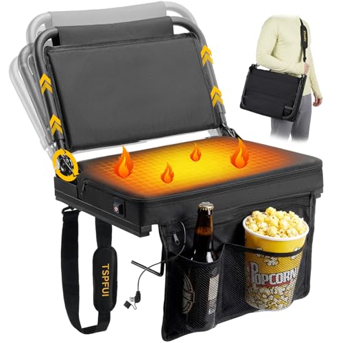 Heated Stadium Seats with Back Support for Bleachers – Portable 5-Position 90-180° Folding Bleacher Seat with Cup Holder & Shoulder Strap, Ideal for Sports Events, and Concerts - style: Heatable