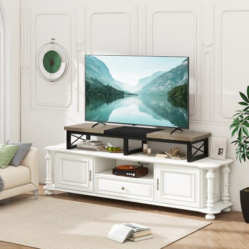 IBUYKE 45" Large TV Riser for 32-60 inch TV,Tabletop Short TV Stand with Storage and Steel Legs,Dual Screen Office Desk,Stand Riser,TV Riser Stand for Home,Bedroom,Living Room,Greige Black TVT002YB - color: Greige Black