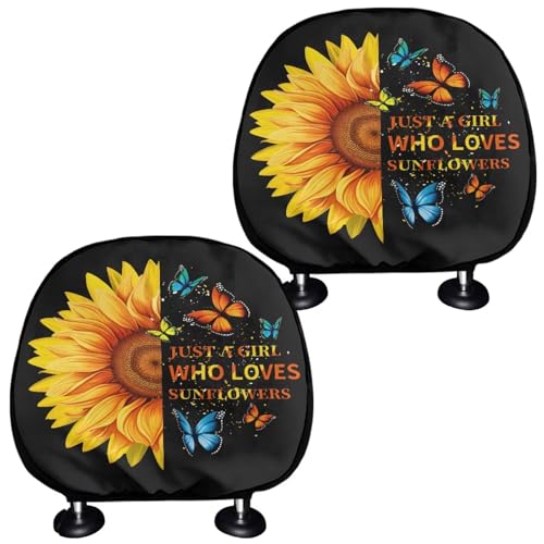 Just A Girl Print 2 Pcs Car Seat Headrest Cover Sunflower Automotive Headrest Protector Replacement,Universal Fits, Easy to Install Cars Interior Decor - color: Just A Girl