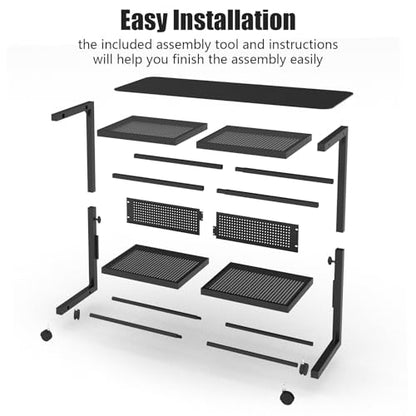 Moricher Computer Tower Stand - Height Adjustable 2-Tier ATX-Case PC Stand Printer Rack Pegboard with Rolling Wheels & Mousepad for Home Office Gaming Accessories