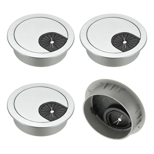 M METERXITY 4-Pack Cable Hole Cover, 2.4 Inch 61mm ABS Desk Cable Wire Cord Grommet Hole Cover for Home/Office Desktop Wire Organizer [Silver] - size: 2.4"
