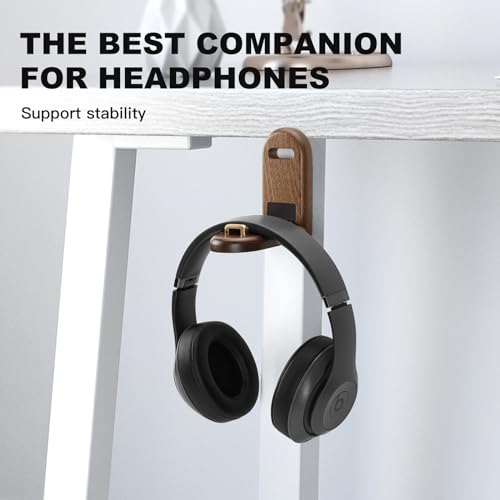 Wood Headphone Stand Wall Mount Holder, Sticky Headset Hook, Under Desk Headphone Hanger,Foldable Desk Headphone Hanger Earphone Clamp for Audio,Studio & Gaming Headphones, moderate