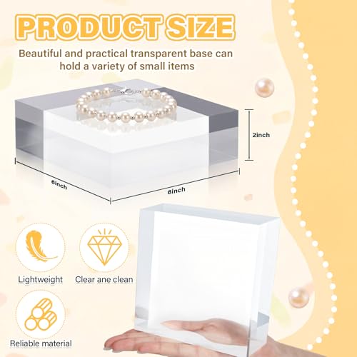 Qunclay 4 Pcs 6 x 6 x 2 Inches Acrylic Square Display Block Clear Polished Acrylic Cubes Jewelry Display Stand for Jewelry Ring Showcase Holder Base Collections - size: 6 x 6 x 2 inches