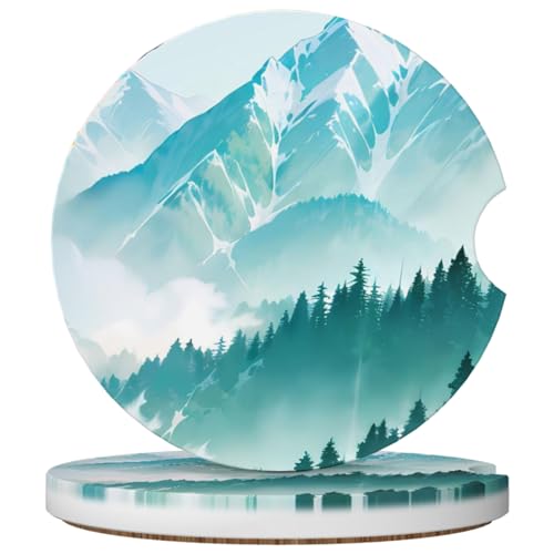 2 Pack Car Cup Holder Mountain Coasters Absorbent Ceramic Coaster for Cup Holders Fashion Car Interior Accessories for Men Drink Coaster for Women - color: Mountain