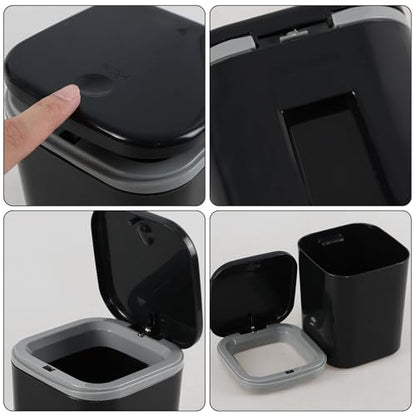 Gloreen 0.5 Gallon Mini Desktop Trash Can, Tiny Plastic ‎Garbage Can with Push Button Lid, Black