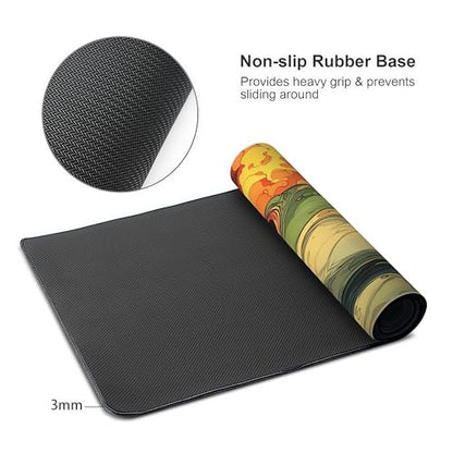 Game Mat with Magical Frog Skull Jungle Fire Theme, 35.4 x 15.7 Inches, Non-Slip, Wear-Resistant, Double-Stitched Edges, Multi-Use Desk Protector - color: Frogs and Skulls Jungle Fire