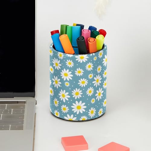 Daisy Flowers Pen Holder Pencil Organizer for Desk, 3.1” x 3.1” x 3.9” Pencil Cup Office Supplies, Large Capacity Cute Pen and Makeup Brush Holder for Home, School, Desktop - color: Daisy Flowers