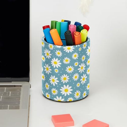 Daisy Flowers Pen Holder Pencil Organizer for Desk, 3.1” x 3.1” x 3.9” Pencil Cup Office Supplies, Large Capacity Cute Pen and Makeup Brush Holder for Home, School, Desktop - color: Daisy Flowers
