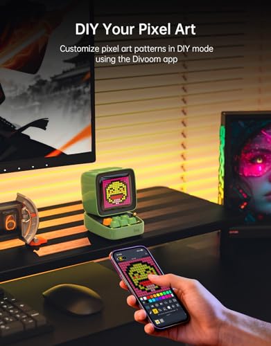 Divoom Ditoo Pro Retro Pixel Art Game Bluetooth Speaker with 16X16 LED App Controlled Front Screen (Green) - color: Green