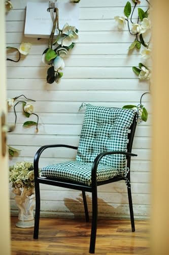 Outdoor Patio Cushion, Rocking Chair Cushion, Tufted Pads, Set of Upper and Lower with Ties Pack of 2 (2 Sets) - Back 20"×17", Seat 17"×17" (Green Houndstooth) - color: Green Houndstooth