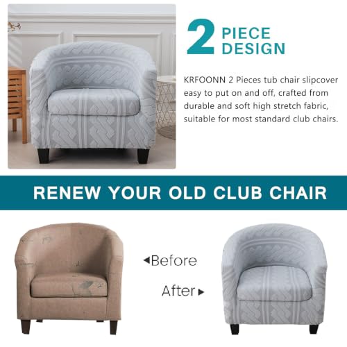 KRFOONN Club Chair Slipcover 2 Piece Stretch Jacquard Round Barrel Chair Covers Removable Tub Chair Slipcover with Elastic Bottom Chair Coverings Furniture Protector Cover for Living Room, T5 - color: Color T5