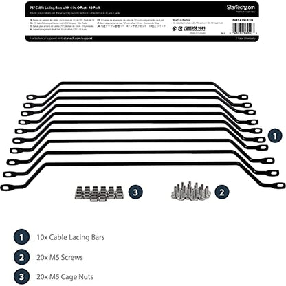 StarTech 10-Pack Lacing Bar with 4in Offset for 19in Rack, Steel (CMLB104) - style: 4in offset