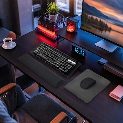 Computer Keyboard Wrist Rest Bracket, Memory Foam Keyboard Wrist Rest Set, Non-Slip Silicone Base, pergonomic and Convenient Typing, ain Relief,Suitable for Office, Work, Gaming (Black)