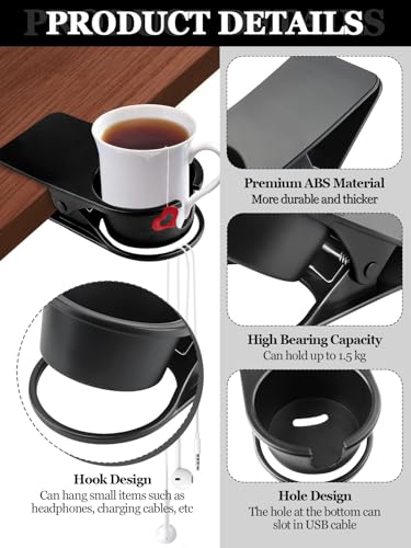 2PCS Drinking Cup Holder Clips, Kalolary Table Edge Cup Holder Clip Water Coffee Mug Holder Clip Desk Bottle Cup Stand Clip with Groove for Home & Office & Schoo (Black New) - color: 2PCS Black