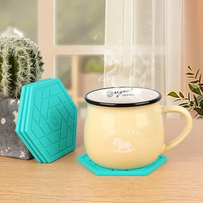 Silicone Drink Coasters Set of 4,Flexible & Heat-Resistant - Perfect for Home Decor & Table Protection (Aqua Saltwater 4)