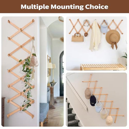 SCUNDA Wall Rack with 20 Hooks, Wooden Wall Expandable Coat Rack for Coat, Hats, Baseball Caps, Coffee Mug, Jewelry(Natural) - color: Natural, size: 20 Hooks