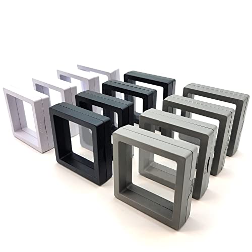12PCS 3D Floating Frame Display Stand, Jewelry Box, Gift Box, Ornament Organizer, Small Travel Jewelry Box, PE Film Anti-Oxidation, Suspended Display Box Stackable (2.75*2.75，Type 1) - color: 2.75*2.75，Type 1