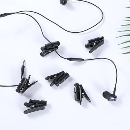 6 Pcs Headphone Clips, Black Headset Cable Clips for Earphone Wire Collar Clamp Clothing Clip Plastic Lapel Mic Clip for 2-4mm Cables