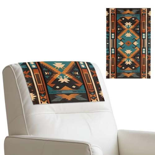 Aztec Brown Print Recliner Headrest Protector, Non-Slip Leather Headrest Covers, Waterproof Leather Covers for Living Room, Easy to Install, Home Decor, 2 Packs - color: Aztec Brown Print