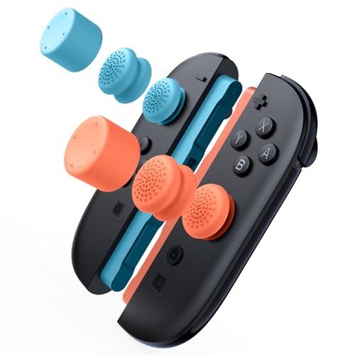 Mumba Thumb Grips for Nintendo Switch 2 with Storage Box, 3 Pairs (6pcs) Anti-Slip Joystick Caps, Ergonomic Design for Enhanced Grip & Precision Control, Accessories for Joy-Con, Blue/Light Red
