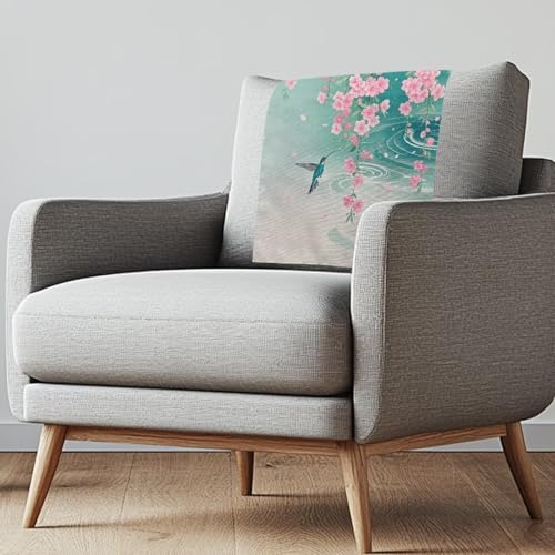 Cherry Blossom Hummingbird Print Headrest Cover for Recliner Chair, Recliner Headrest Protector 16.53 x 26.18 inch Sofa Head Protector Furniture Protectors for Recliners Sofa Slipcovers - color: Cherry Blossom Flower Hummingbird