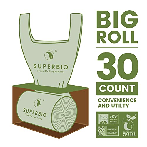 SUPERBIO 13 Gallon Handle Tie Compostable Food Waste Bags, 30 Count, 2 Pack, ASTM D6400, BPI and OK compost INDUSTRIAL, 49.2L, 0.87 Mil - color: 13 Gallon Handle Tie, 60 Count (2 Pack)