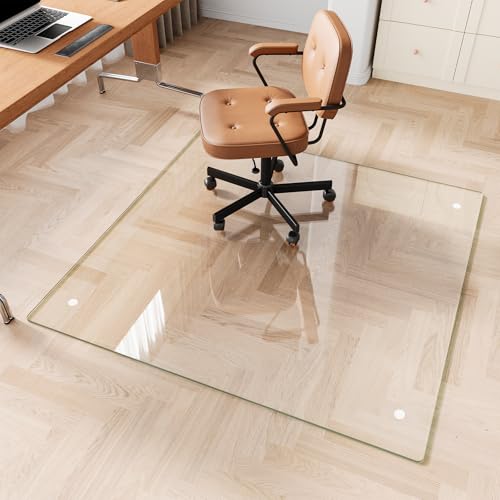 Glass Chair Mat 48" x 48" Heavy Duty Tempered Glass Office Chair Mat, Glass Floor Mat with Round Corner and Polished Edge for Smooth Glide, Office Chair Mat for Carpet, Hardwood Floor - color: Transparent, size: 48" x 48"