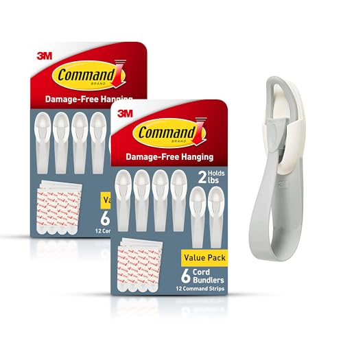 Command Plastic Cord Bundlers, Damage-Free Cable Organizer, No Tools Required, 12 Gray and 24 Adhesive Strips - size: 12 Cord Bundlers
