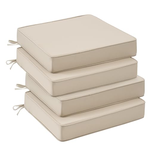 UNIKOME Outdoor Chair Cushions Set of 4, Water Resistant Patio Seat Cushions with Ties for Outdoor Furniture, High-Density Foam, UV & Fade Resistant, Piped Edge – 18.5" x 16" x 3", Beige - color: 01 Beige, size: 18.5" W X 16" D X 3" H