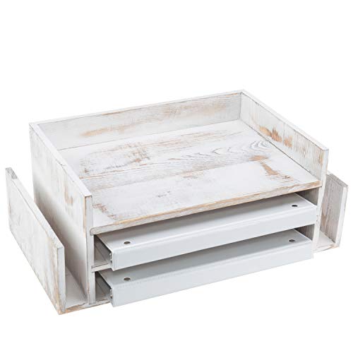 MyGift 3-Tier Desk Organizer & File Tray, Wood Letter Holder for Office, Farmhouse White Wood Desktop Document Organizer with Paper Storage - color: Whitewashed