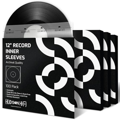 Hudson Hi-Fi Anti-Static Vinyl Record Sleeves - Durable Clear Disc Sleeves- Protect Your LP Albums from Scratches, Dust & Dirt - Acid-Free Rice Paper Disc Covers, 100x Inner Sleeves - size: 100 Inner Sleeves