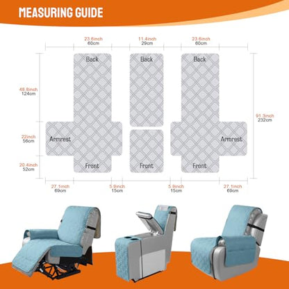 VANSOFY Loveseat Recliner Cover with Console 100% Waterproof Sofa Slipcovers Non-Slip Reclining Couch Cover Split Sofa Covers Furniture Protector for Pets, Dogs(Azuree) - color: Azuree