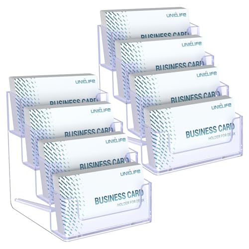 Uniclife 2 Pack Acrylic Business Card Holder for Desk 4 Slots Clear Business Card Display Stand for Men & Women Desktop Business Card Organizer Card Stand for Office Home Exhibition, 240 Card Capacity - color: 4 Slot, size: 2 Pack