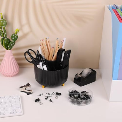 SKYDUE Black Office Supplies, Black Office Desk Accessories 10PCS, Pencil Holder for Desk, Stapler, Tape Dispenser, Scissors, Ruler, Clips and 1000pcs Staples, Desk Supplies Set - color: Black
