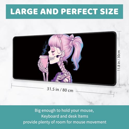 Large Mouse Pad, Big Gaming Mousepad, Desk Mat for Desktop, Thick Non-Slip Waterproof Rubber Base, Mouse Pads for Office, Computer, Keyboard, Laptop 31.5x11.8 in, Pink Girl Skull - color: Pink girl skull, size: 31.5" x 11.8"
